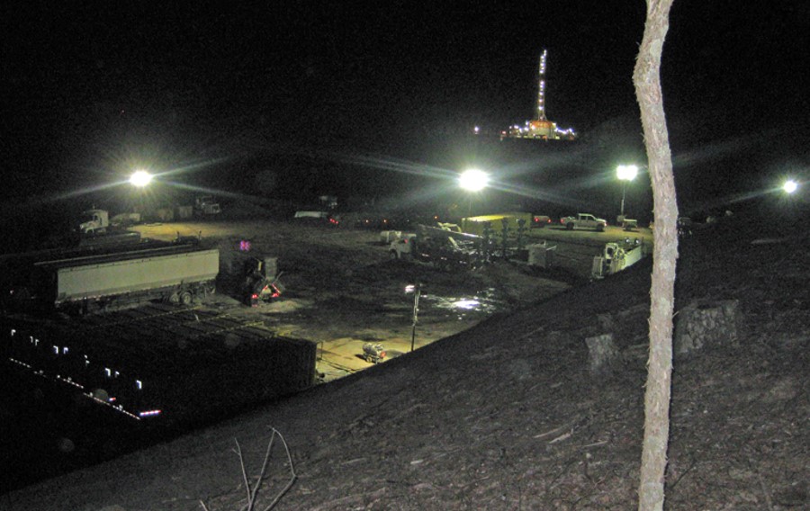 View of fracking operation during the night.